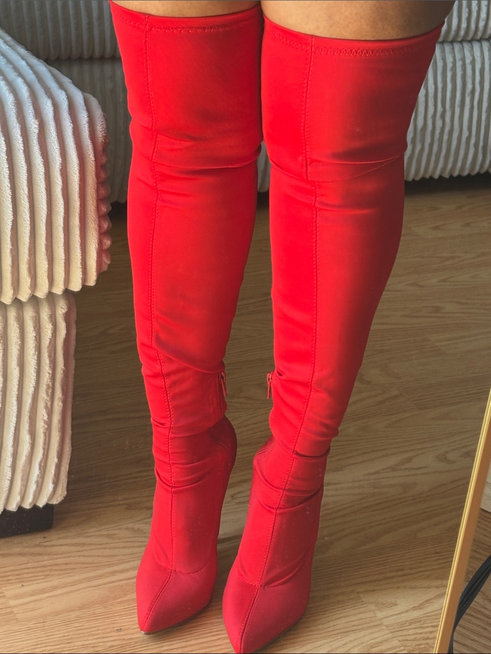 EGO Red Over-the-Knee Pointed Toe Stretch Boots